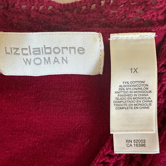 Liz Claiborne Women 1X  Red Botanical print 3/4 sleeve knit top - Picture 7 of 9